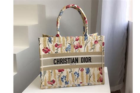 Small Dior Book Tote Beige Multicolor Dior Hibiscus Metallic 